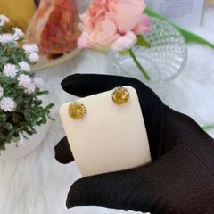 Bông tai nữ bạc Thụy Sĩ viên xoắn thừng đính đá màu tròn giác caro 10ly ROWLER EH000331XB