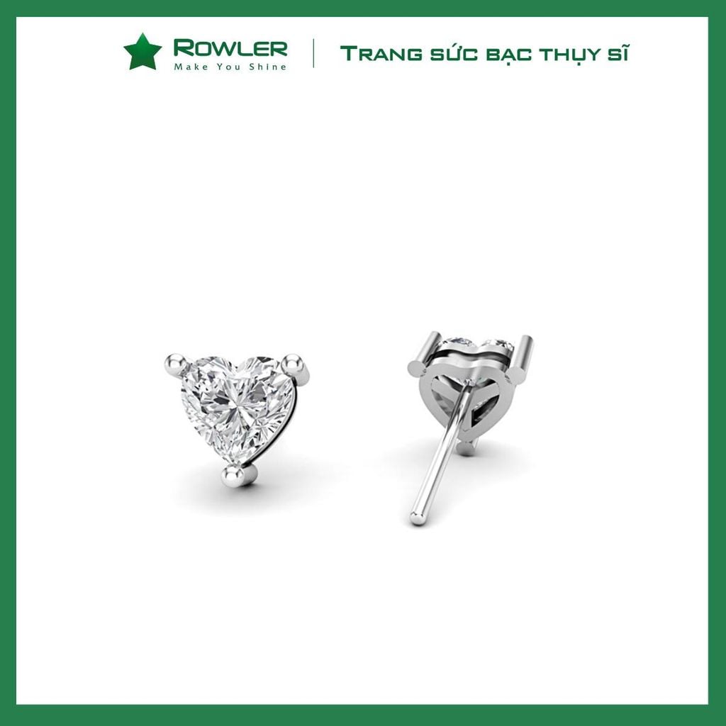 Bông tai bạc nữ Thụy Sĩ đính đá Moissanite trái tim 5ly ROWLER EH000586TR-MOI