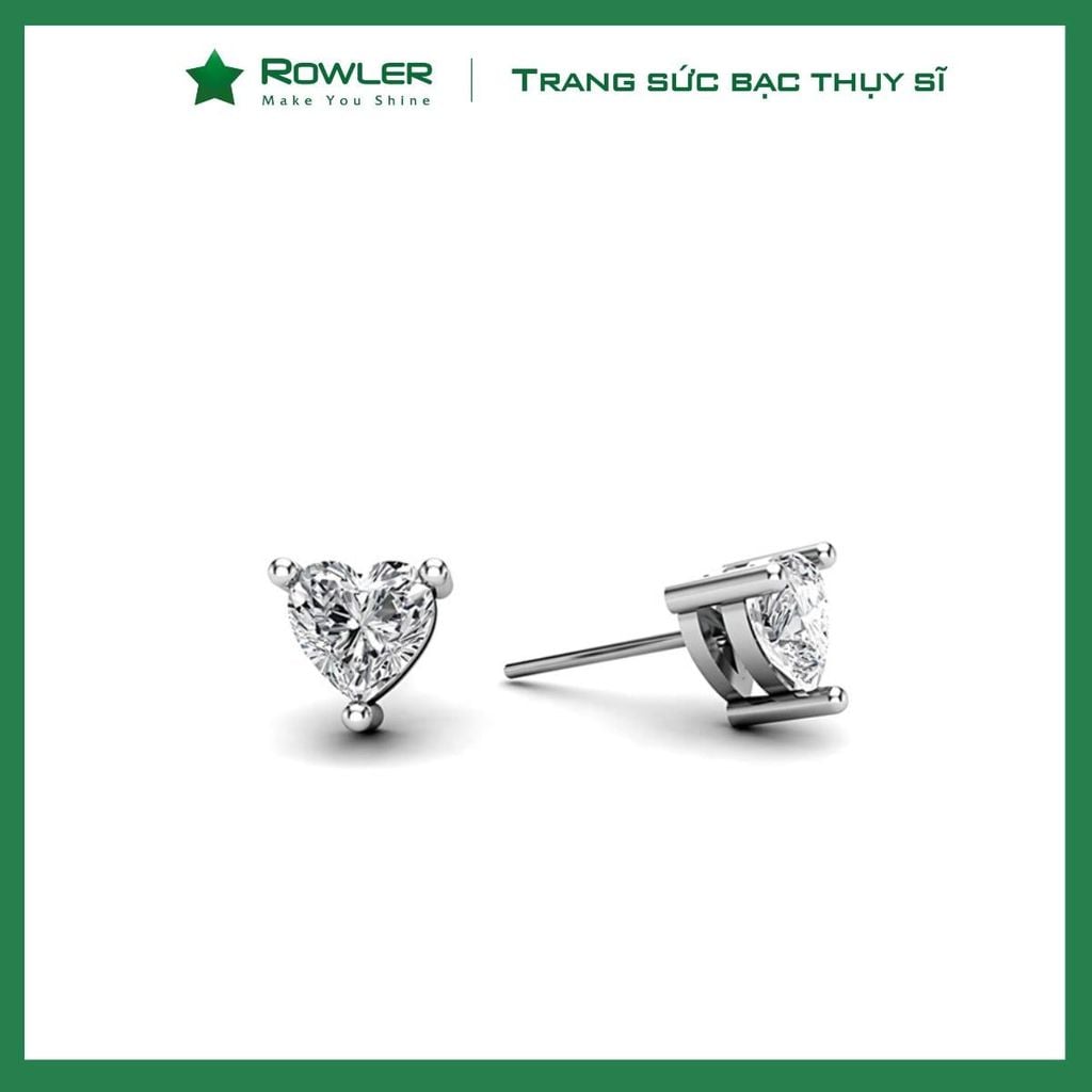 Bông tai bạc nữ Thụy Sĩ đính đá Moissanite trái tim 5ly ROWLER EH000586TR-MOI