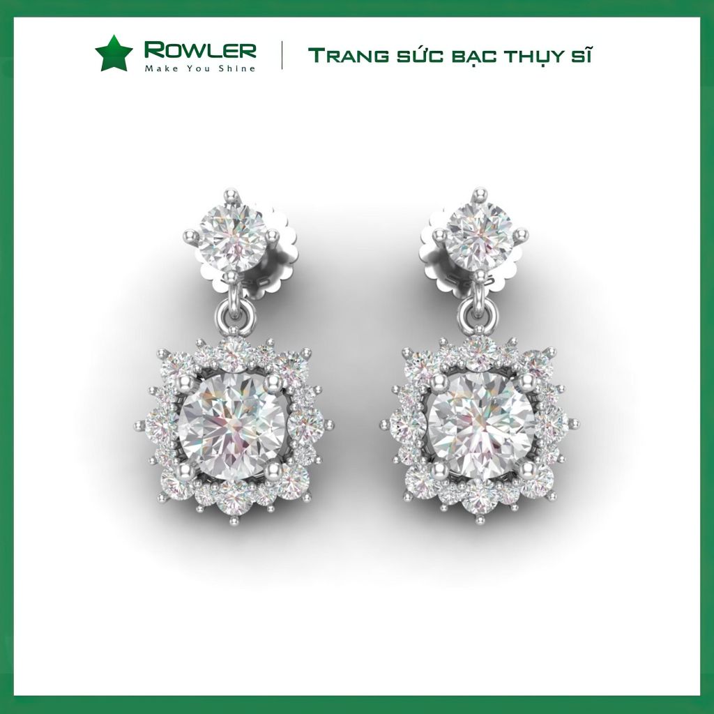 Bông tai bạc nữ Thụy Sĩ đính đá Moissanite 6.0ly ROWLER EH000632