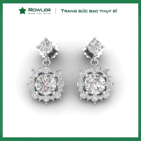 Bông tai bạc nữ Thụy Sĩ đính đá Moissanite 6.0ly ROWLER EH000632