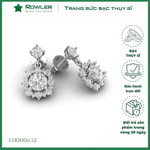 Bông tai bạc nữ Thụy Sĩ đính đá Moissanite 6.0ly ROWLER EH000632