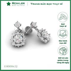 Bông tai bạc nữ Thụy Sĩ đính đá Moissanite 6.0ly ROWLER EH000632
