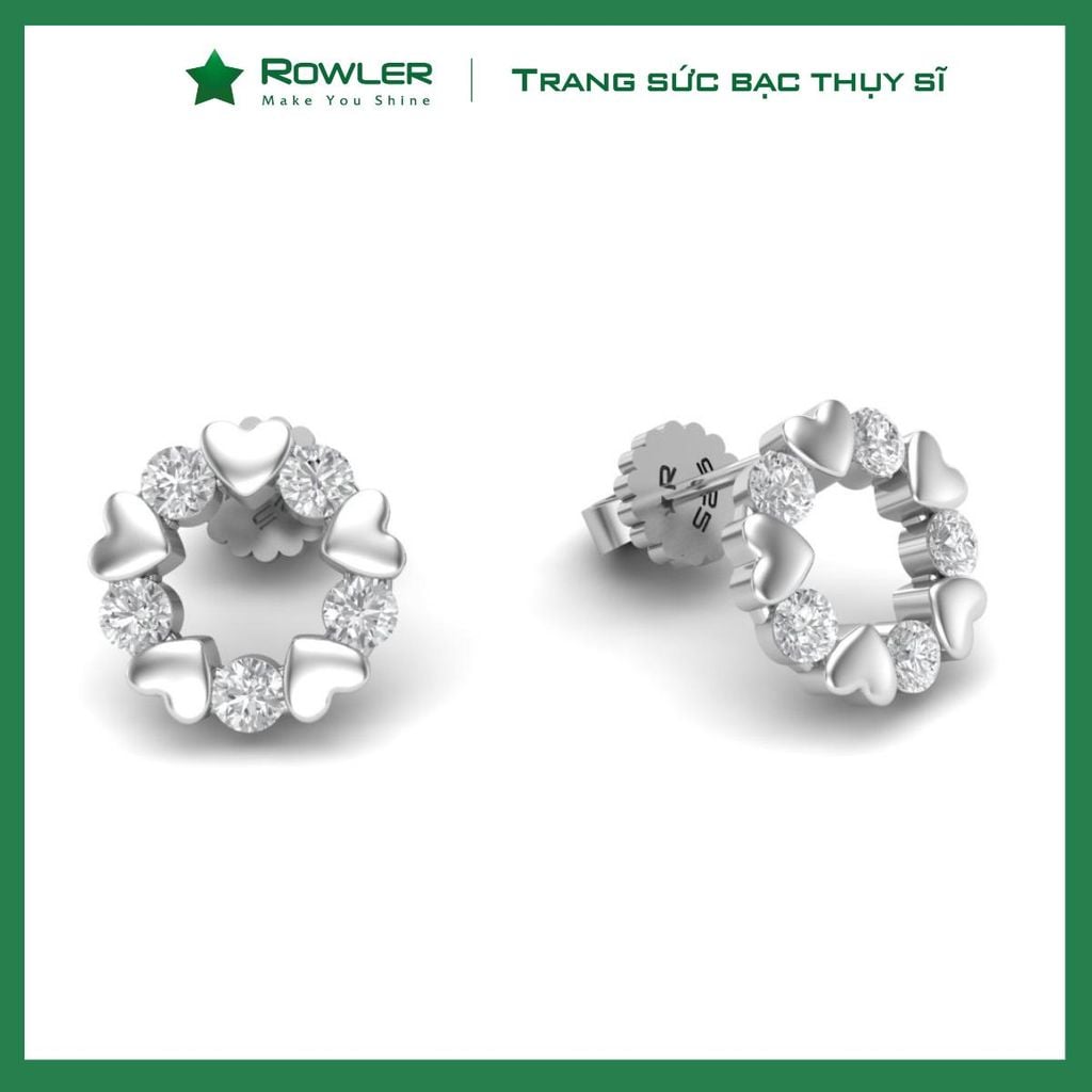 Bông tai bạc nữ Thụy Sĩ vòng tròn đính đá Moissanite ROWLER EH000848