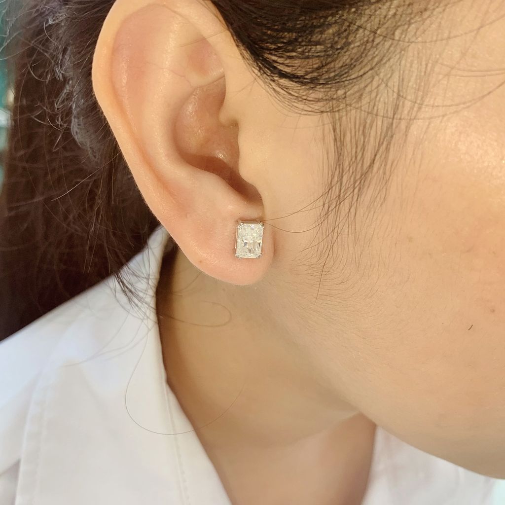 Bông tai bạc nữ đính đá Moissanite chữ nhật ROWLER EH000849