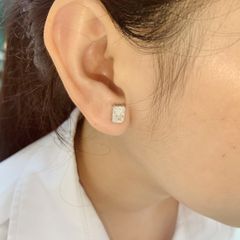 Bông tai bạc nữ đính đá Moissanite chữ nhật ROWLER EH000849