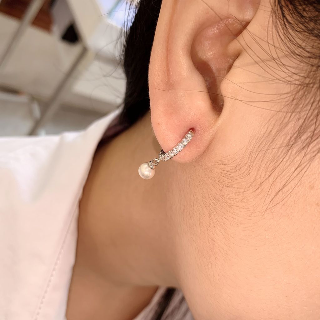 Bông tai bạc đính Moissanite & Ngọc trai ROWLER EH000881