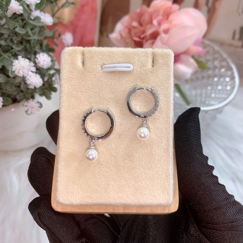 Bông tai bạc đính Moissanite & Ngọc trai ROWLER EH000881