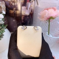 Bông tai nữ bạc Thụy Sĩ trái tim đôi đính đá Moissanite 4.0ly ROWLER