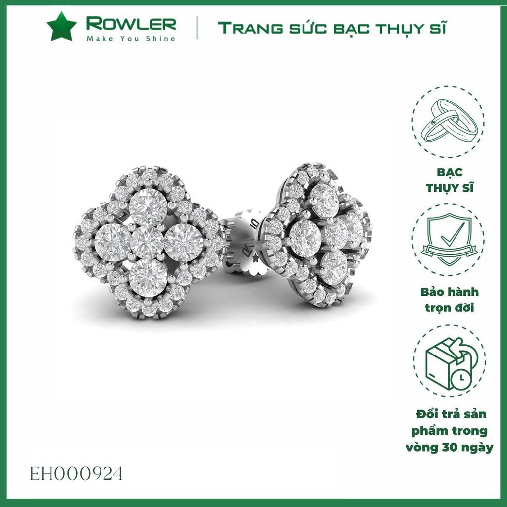 Bông tai bạc Thụy Sĩ Look Like Big đính đá Moissanite  - ROWLER