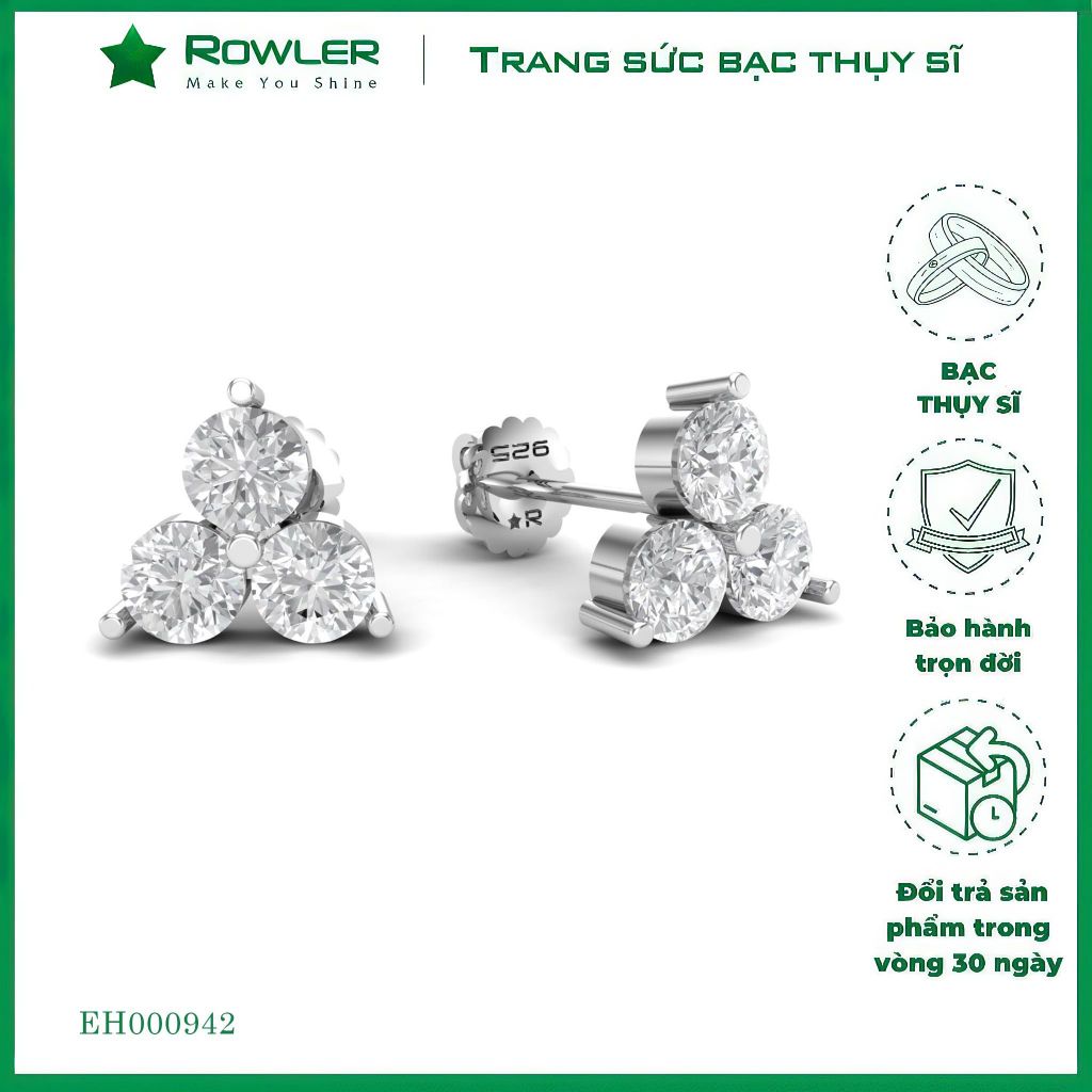 Bông tai bạc Thụy Sỹ Looklike Big đá Moissanite 4.0ly ROWLER EH000942