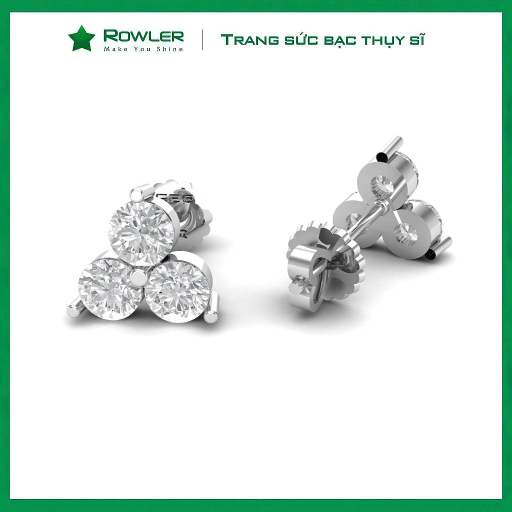 Bông tai bạc Thụy Sỹ Looklike Big đá Moissanite 4.0ly ROWLER EH000942