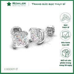 Bông tai bạc nữ đính đá Moissanite vuông cushion cut 6.5ly ROWLER EH000947
