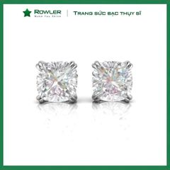 Bông tai bạc nữ đính đá Moissanite vuông cushion cut 6.5ly ROWLER EH000947