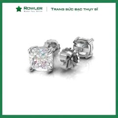 Bông tai bạc nữ đính đá Moissanite vuông cushion cut 6.5ly ROWLER EH000947