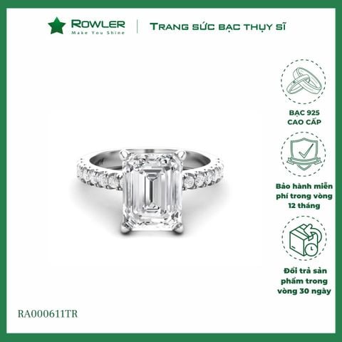 Nhẫn bạc 925 đính đá Cubic Zirconia 5A chữ nhật Emerald cut 6*8ly ROWLER RA000611