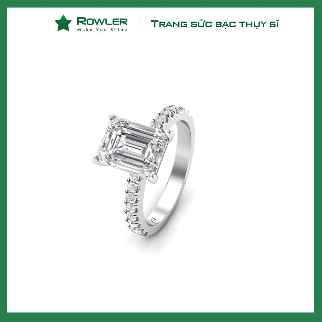 Nhẫn bạc 925 đính đá Cubic Zirconia 5A chữ nhật Emerald cut 6*8ly ROWLER RA000611