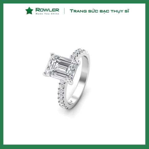 Nhẫn bạc 925 đính đá Cubic Zirconia 5A chữ nhật Emerald cut 6*8ly ROWLER RA000611