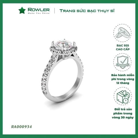 Nhẫn HALO bạc 925 đính đá Cubic Zirconia 5A 7.0ly ROWLER RA000934