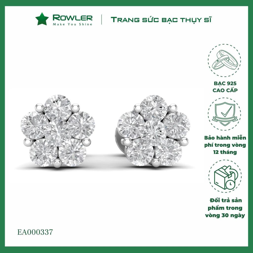 Bông tai nữ bạc 925 hoa mai đính đá Cubic Zirconia 5A ROWLER EA000337