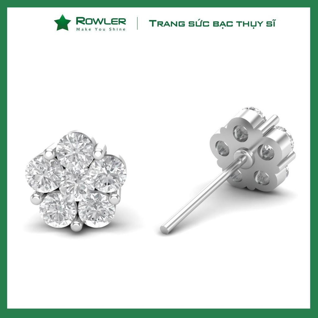 Bông tai nữ bạc 925 hoa mai đính đá Cubic Zirconia 5A ROWLER EA000337