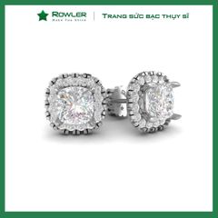 Bông tai bạc Thụy Sỹ  đính full đá Moissanite vuông cushion cut 6.5ly- ROWLER