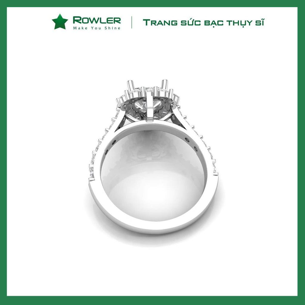 Nhẫn bạc Thụy Sĩ đính full đá Moissanite tim 7.0ly _ROWLER RH000946