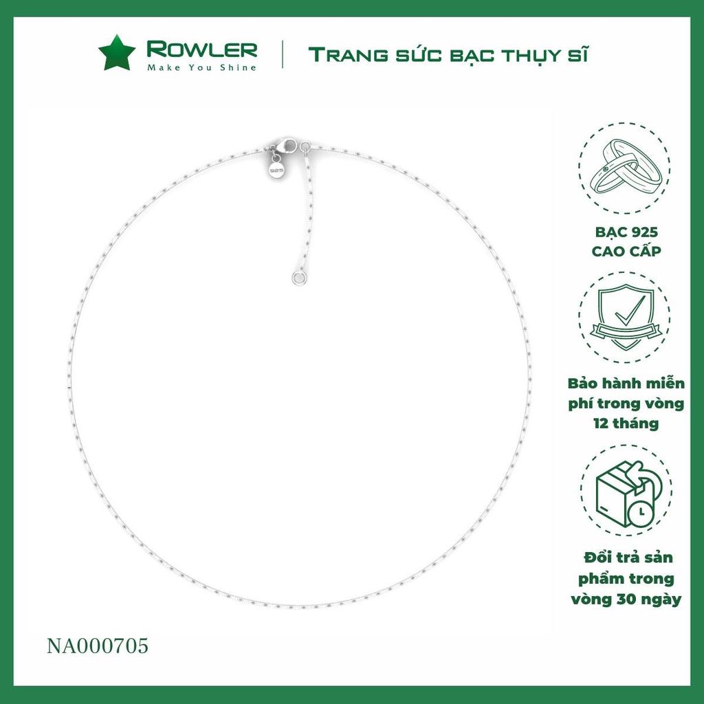 Dây chuyền bạc 925 mì khắc máy vuông ROWLER NA000705