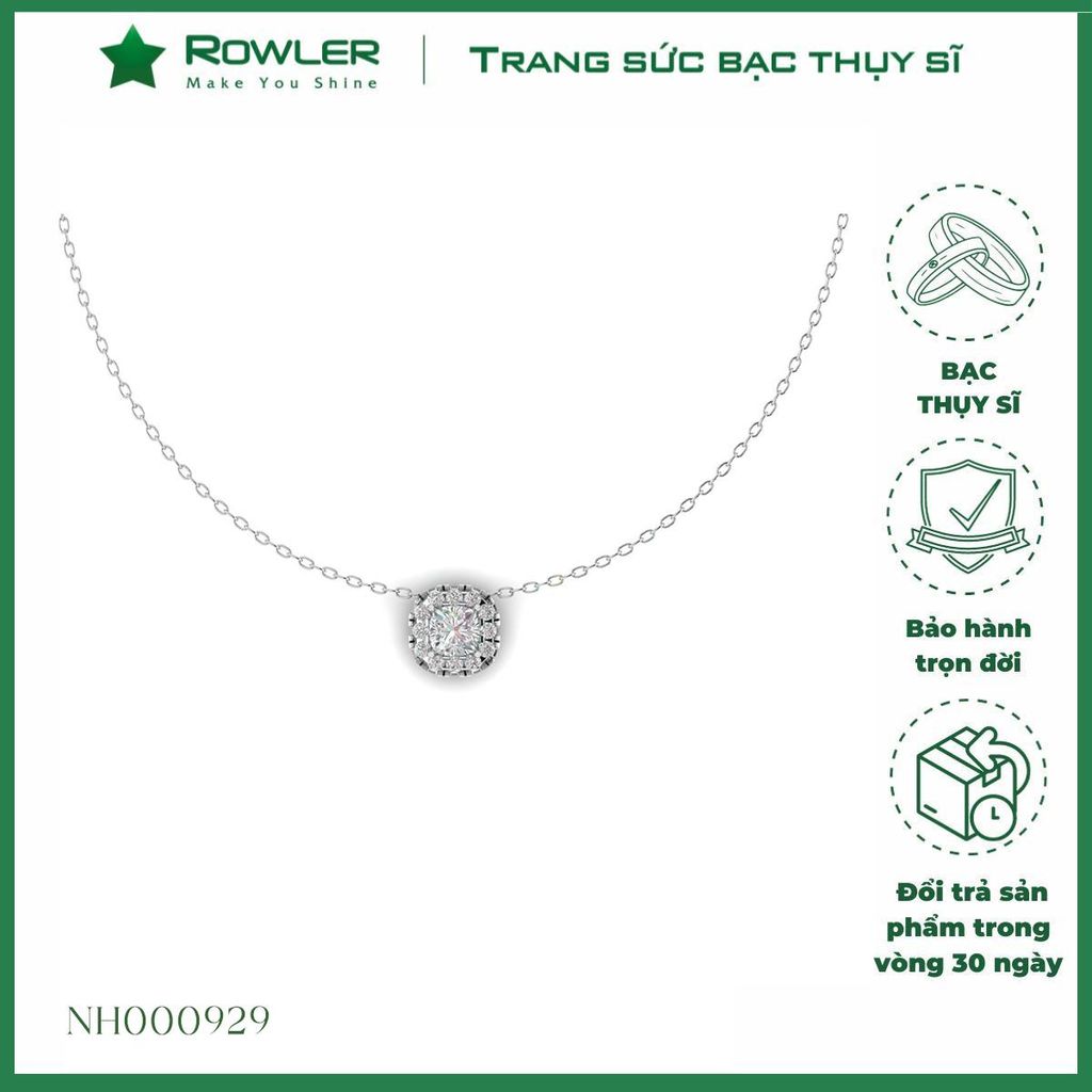 Dây cổ bạc Thụy Sĩ đính đá Moissanite vuông 7.0ly cushion cut ROWLER NH000929