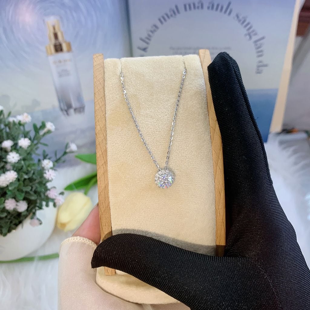 Dây cổ bạc vòng tròn đính đá Moissanite ROWLER NH000839