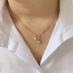 Dây cổ nữ bạc Thụy Sĩ ngôi sao ROWLER đính ngọc trai và đá Moissanite ROWLER NH000908