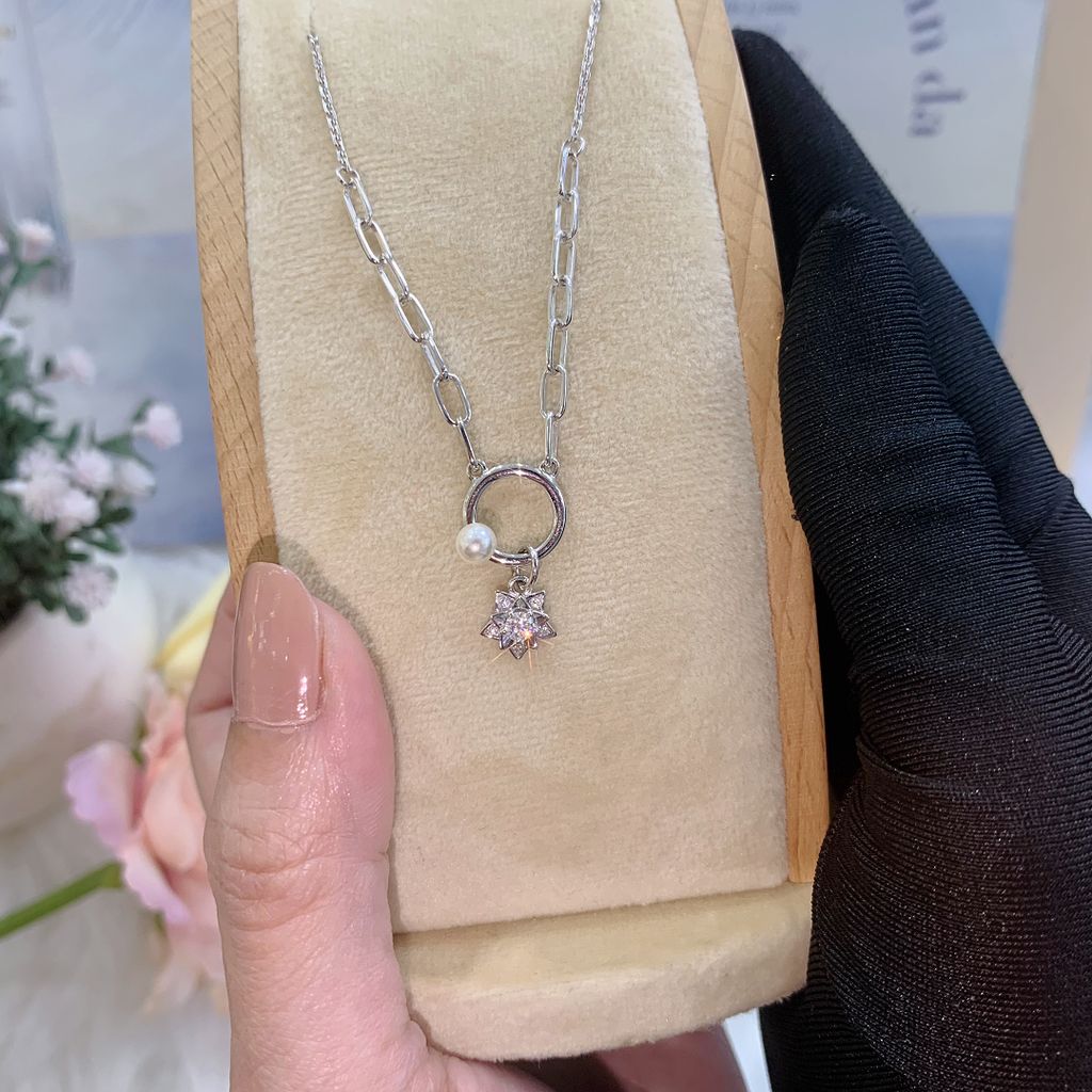 Dây cổ nữ bạc Thụy Sĩ ngôi sao ROWLER đính ngọc trai và đá Moissanite ROWLER NH000908