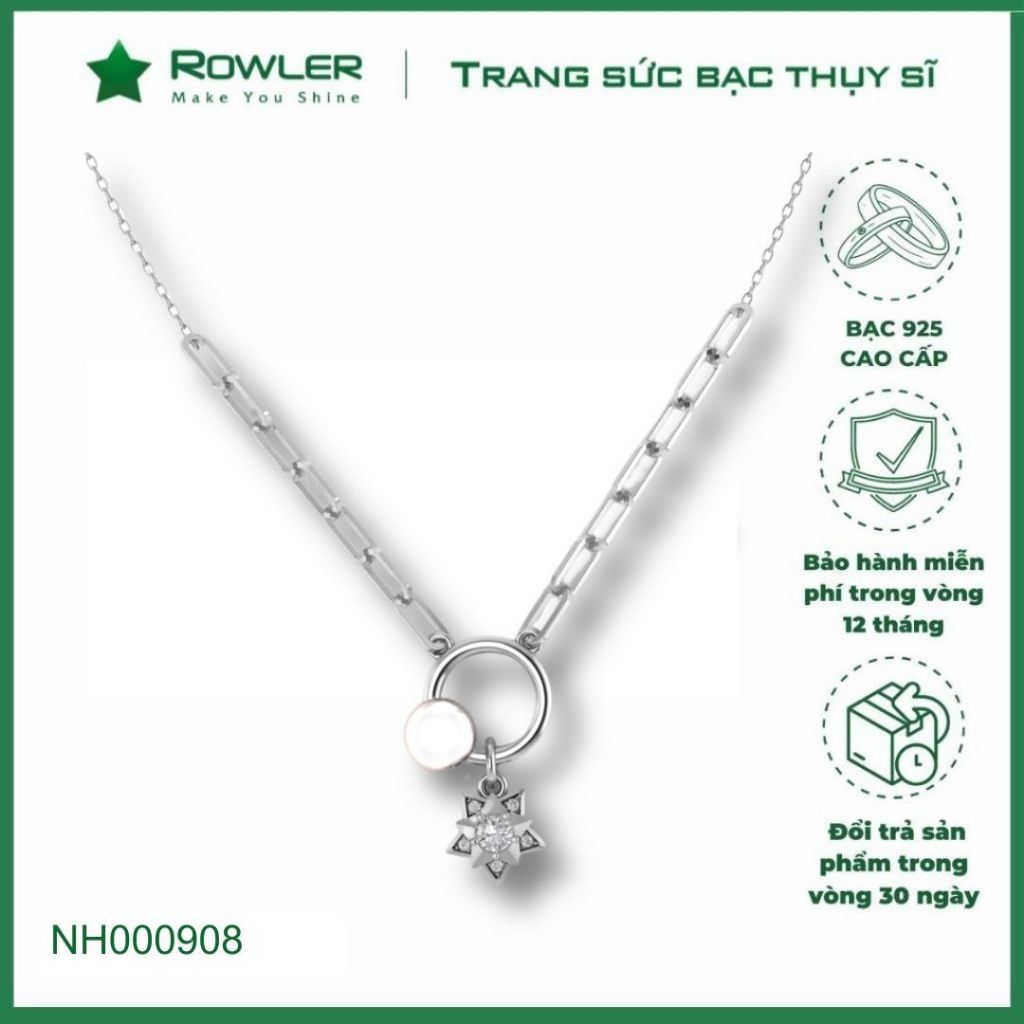 Dây cổ nữ bạc Thụy Sĩ ngôi sao ROWLER đính ngọc trai và đá Moissanite ROWLER NH000908