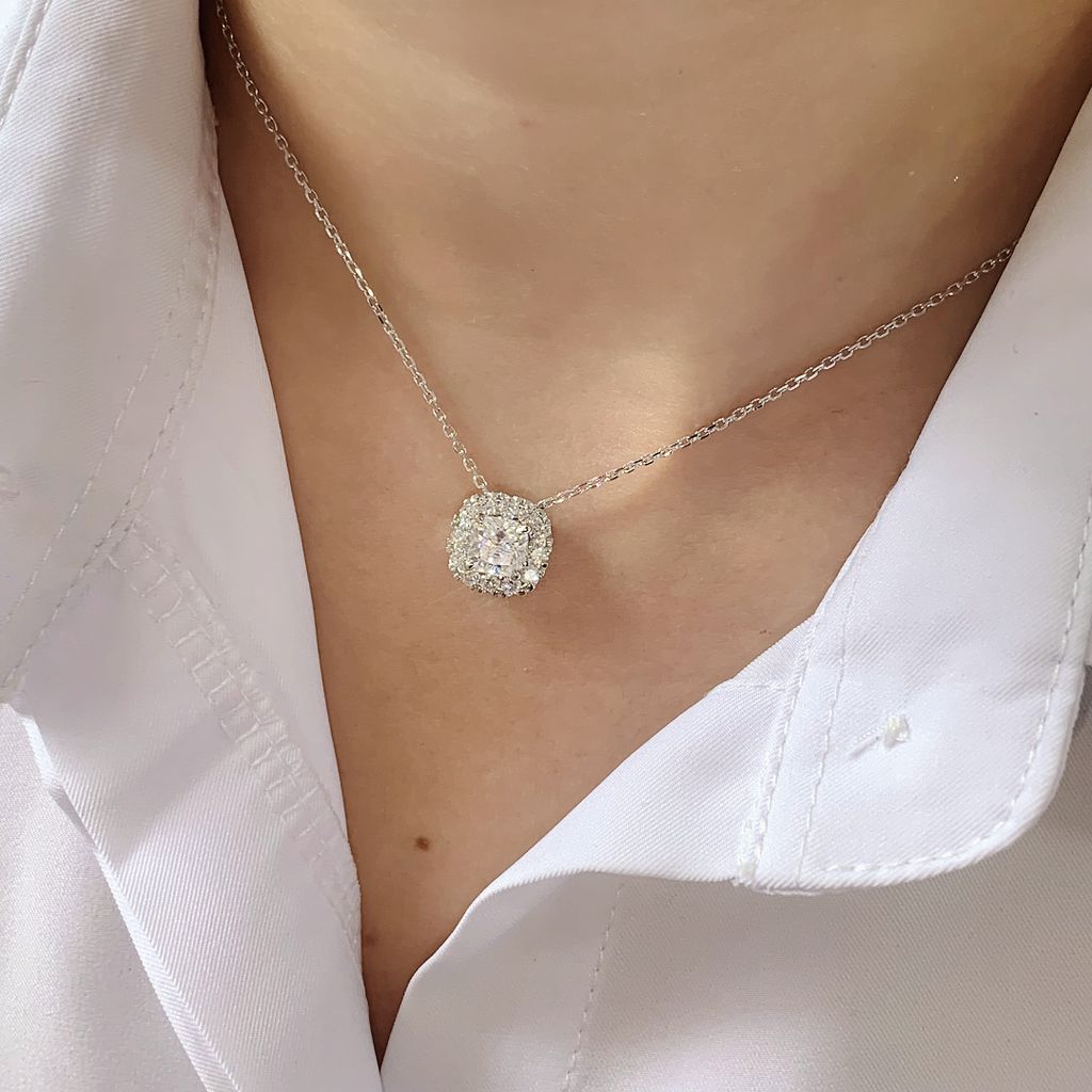 Dây cổ bạc Thụy Sĩ đính đá Moissanite vuông 7.0ly cushion cut ROWLER NH000929