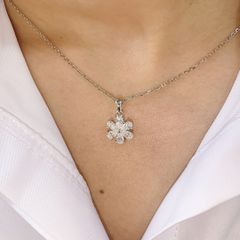 Mặt dây chuyền nữ bạc 925 hoa mai đính đá Cubic Zirconia 5A giọt 2*3mm ROWLER PA000584