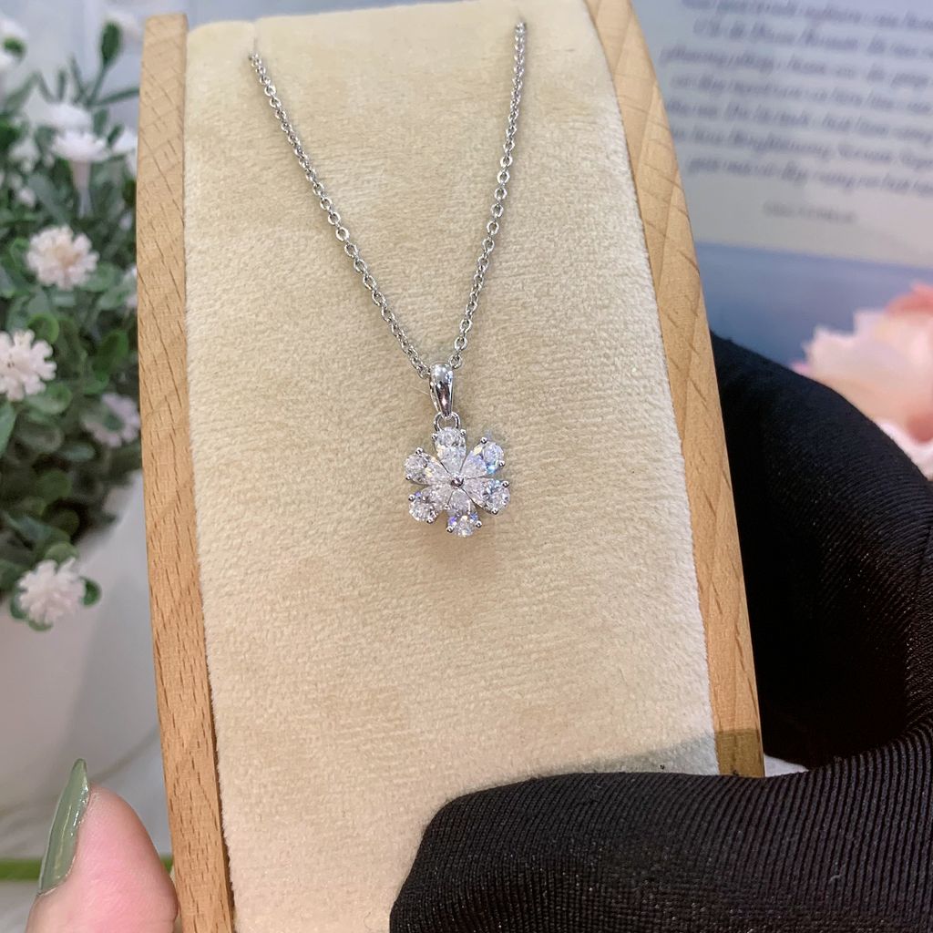 Mặt dây chuyền nữ bạc 925 hoa mai đính đá Cubic Zirconia 5A giọt 2*3mm ROWLER PA000584
