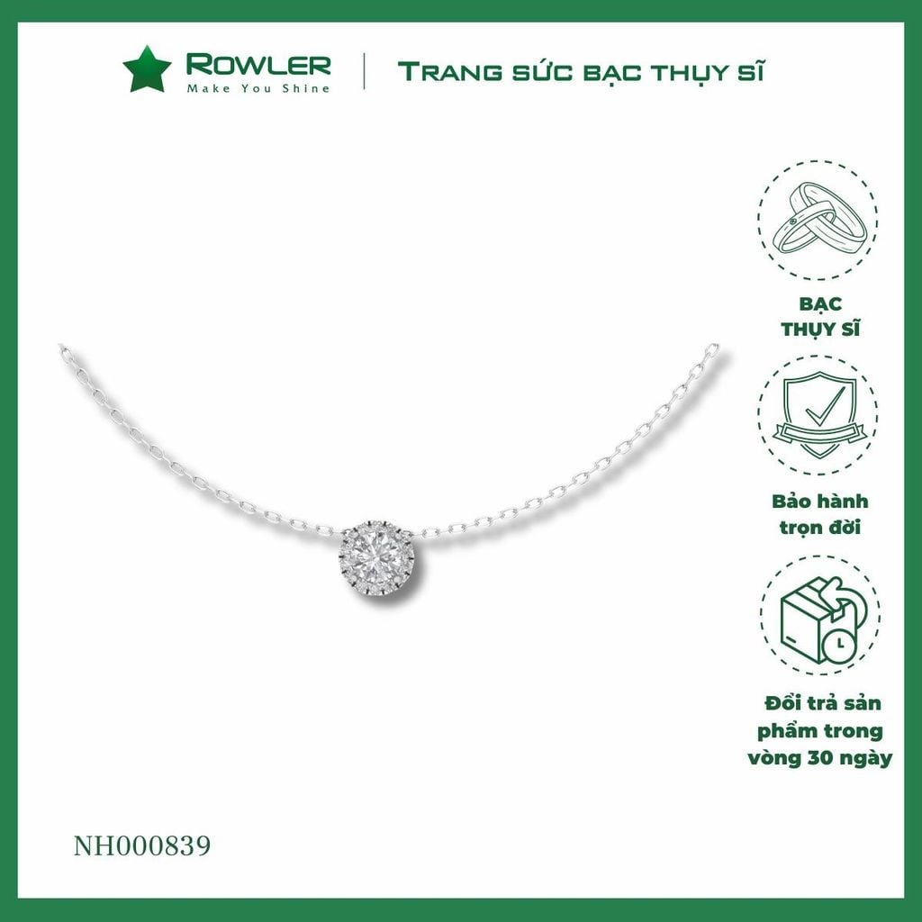 Dây cổ bạc vòng tròn đính đá Moissanite ROWLER NH000839