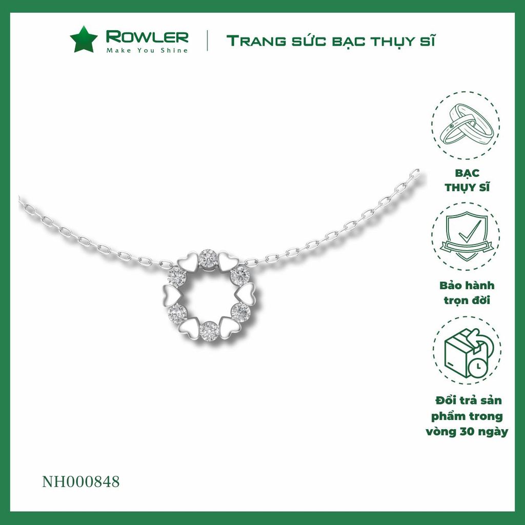 Dây cổ bạc Thụy Sĩ vòng tròn họa tiết trái tim đính đá Moissanite ROWLER NH000848