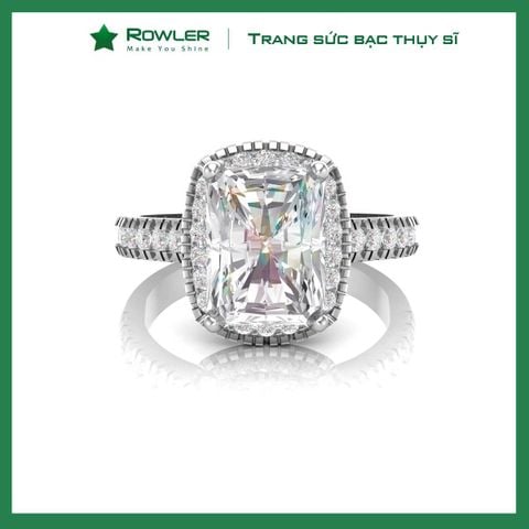 Nhẫn bạc Thụy Sĩ đính đá Moissanite chữ nhật Radiant cut 6*8 ly_Trang sức bạc chính hãng_ ROWLER