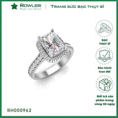Nhẫn bạc Thụy Sĩ đính đá Moissanite chữ nhật Radiant cut 6*8 ly_Trang sức bạc chính hãng_ ROWLER- RH000962