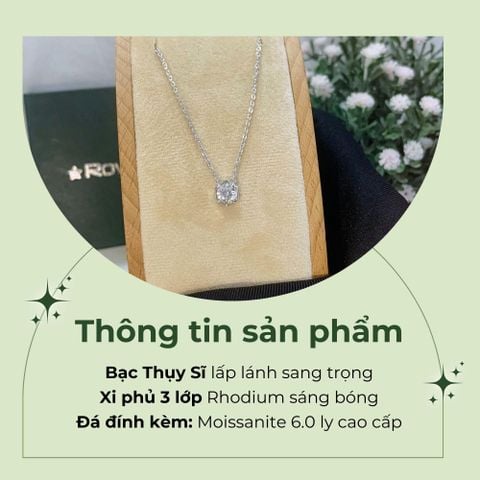 Dây cổ bạc Thụy Sĩ đính đá Moissanite 6.0ly -NH000846- ROWLER