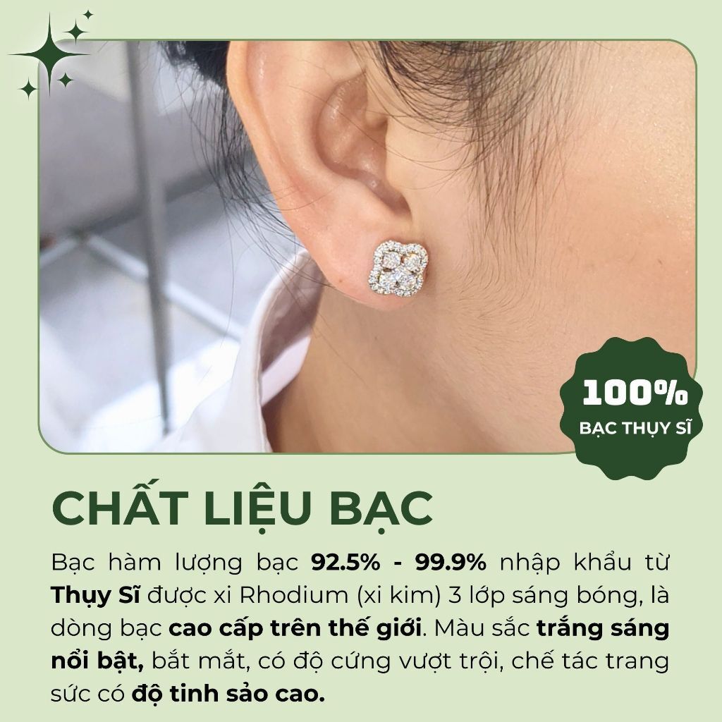 Bông tai bạc Thụy Sĩ Look Like Big đính đá Moissanite  - ROWLER