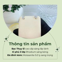 Bông tai bạc nữ Thụy Sĩ 3 chấu đế hoa đá Moissanite 5.0 ly ROWLER EH000958