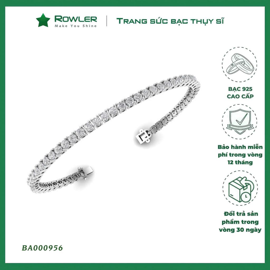 Lắc tay Tennis Bạc 925 đính full đá Cubic Zirconia 3ly ROWLER BA000956