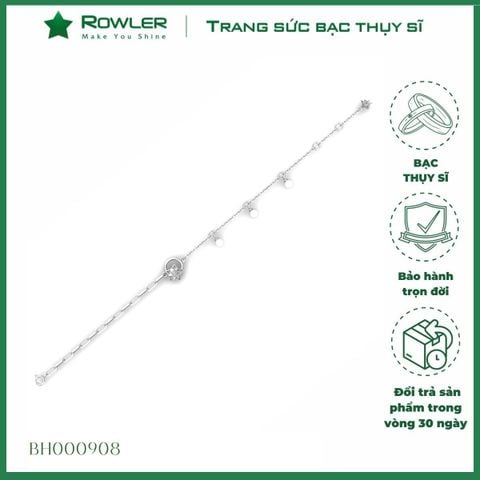 Lắc tay bạc Thụy Sĩ họa tiết ngôi sao đính Ngọc trai và đá Moissanite ROWLER BH000908