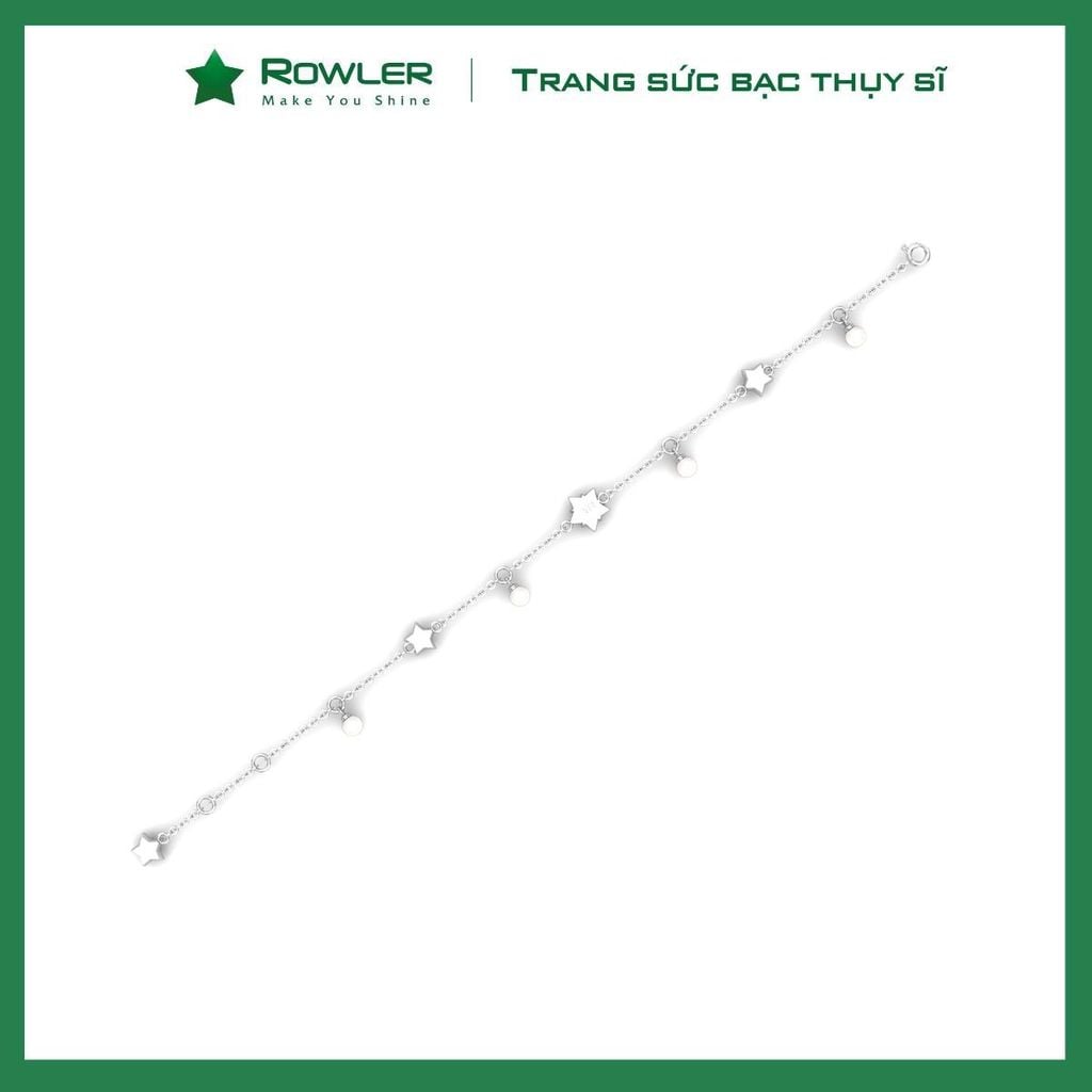 Lắc tay bạc Thụy Sĩ họa tiết ngôi sao đính Ngọc trai và đá Moissanite ROWLER BH000919