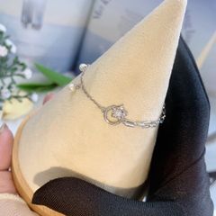 Lắc tay bạc Thụy Sĩ họa tiết ngôi sao đính Ngọc trai và đá Moissanite ROWLER BH000908