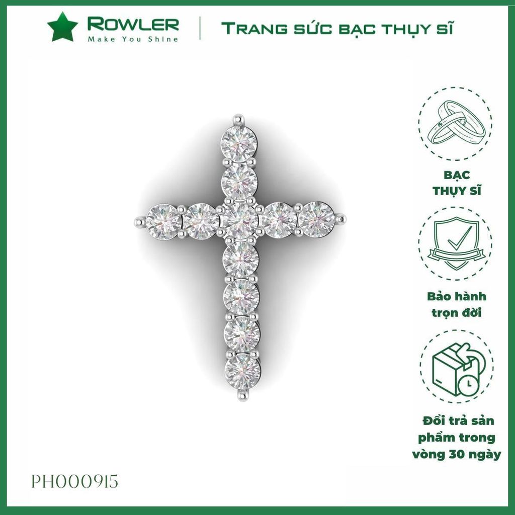 Mặt dây chuyền bạc Thụy Sĩ hình thánh giá đính giá Moissanite 2.0ly ROWLER PH000915