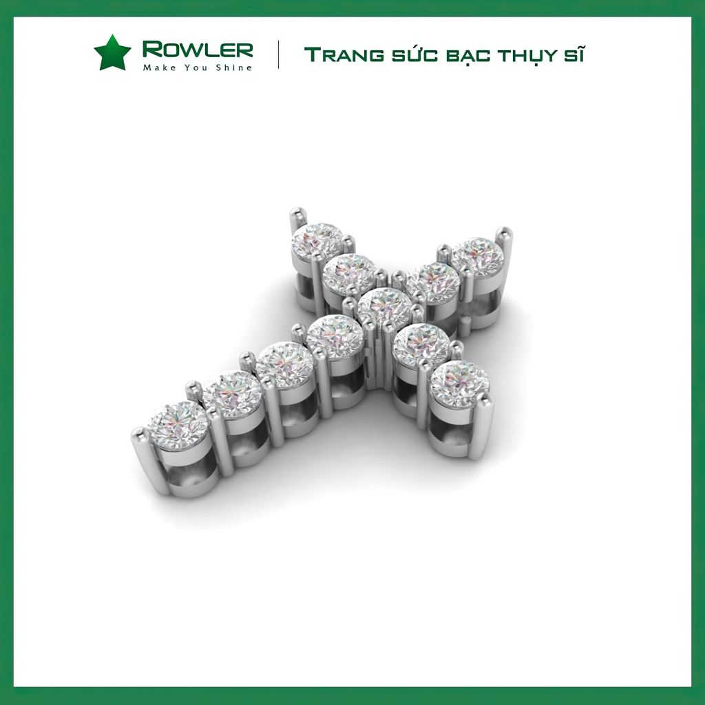 Mặt dây chuyền bạc Thụy Sĩ hình thánh giá đính giá Moissanite 2.0ly ROWLER PH000915