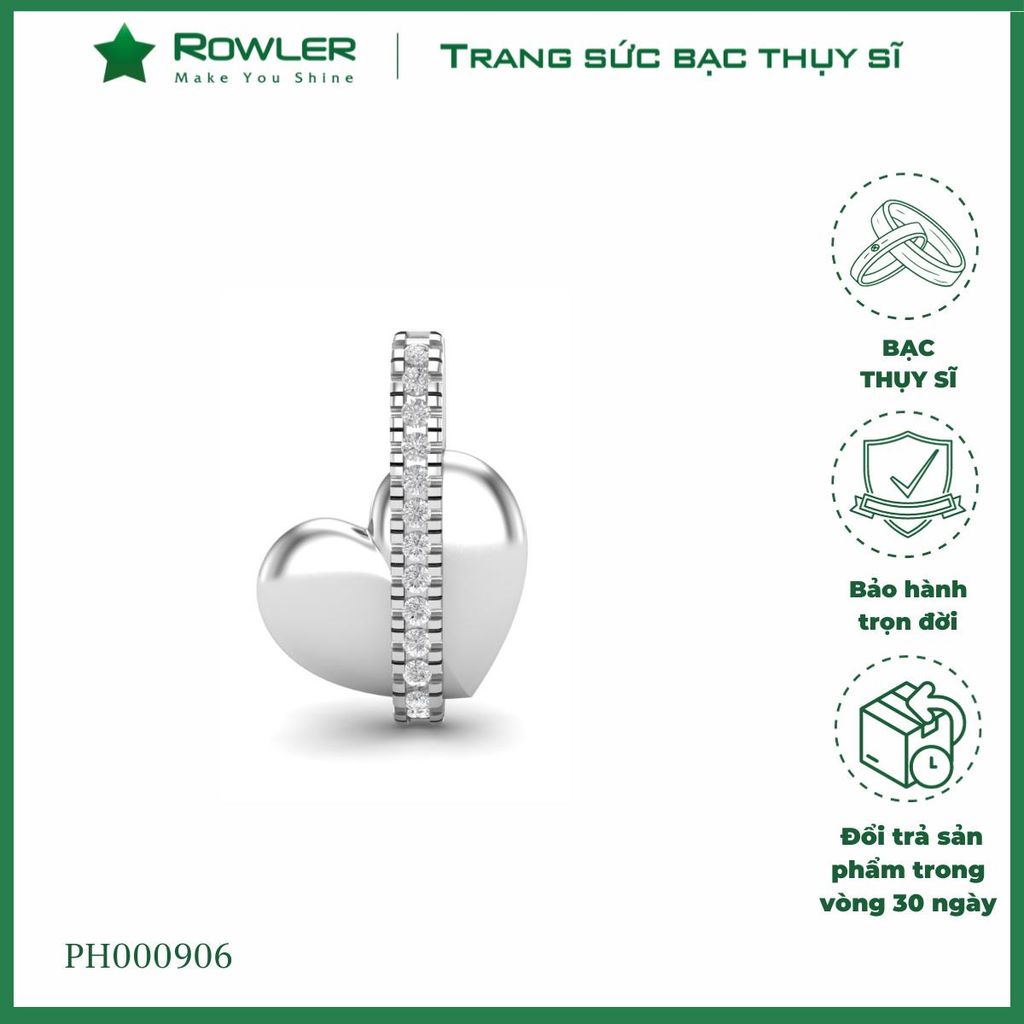 Mặt dây chuyền nữ bạc trái tim khóa bật đính đá Moissanite ROWLER PH000906